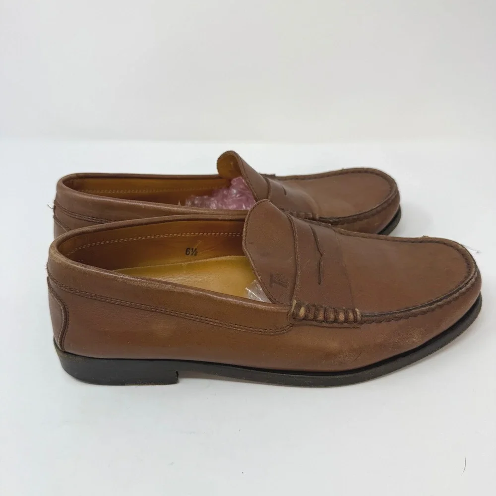 Tods Mens Size 6.5 UK 7.5 US Tan Leather Penny Loafers Made in Italy Brown